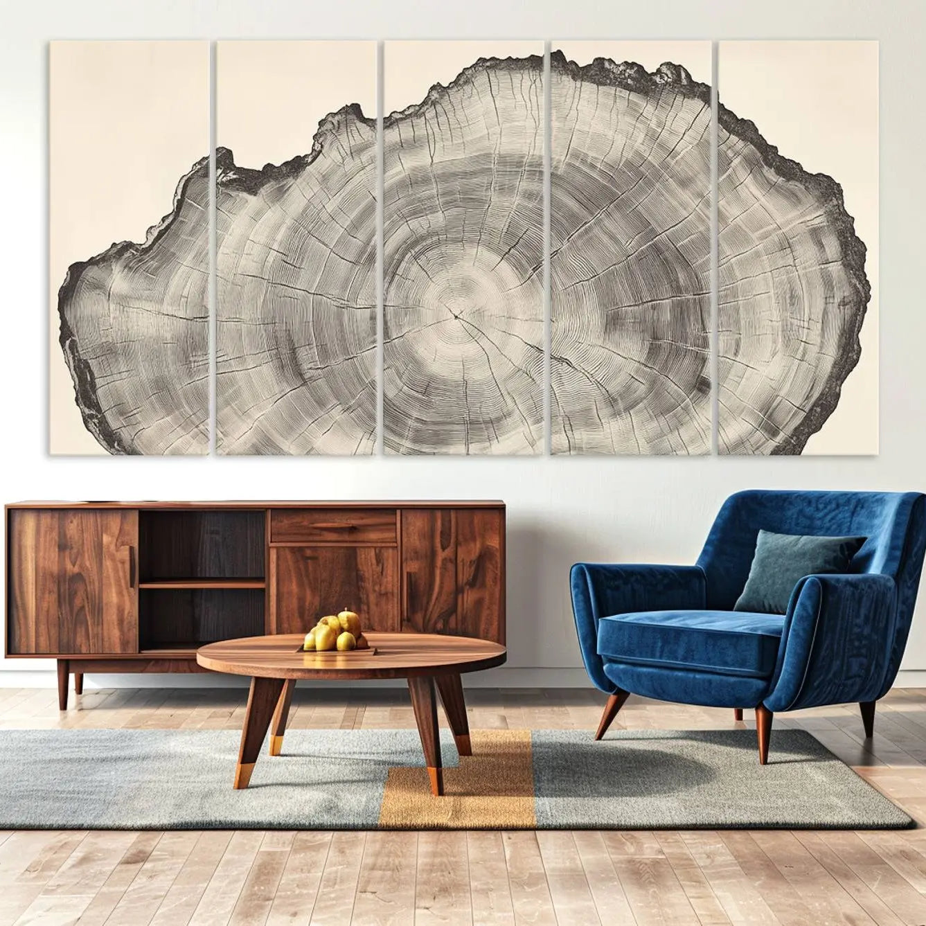 -Rustic Tree Ring Wall Art - Nature Wood Style Canvas Print - Minimalist Framed Artwork for Modern or