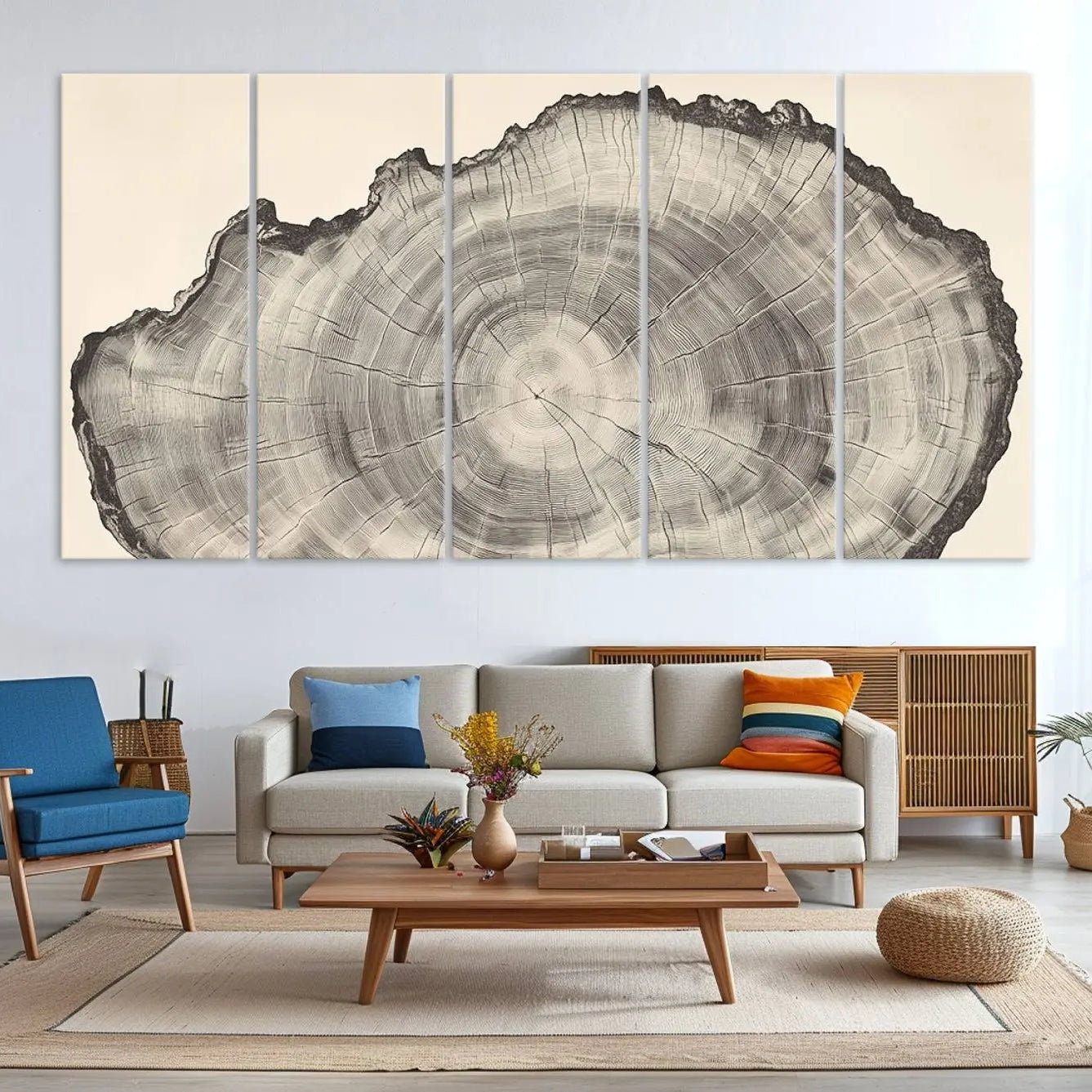 -Rustic Tree Ring Wall Art - Nature Wood Style Canvas Print - Minimalist Framed Artwork for Modern or
