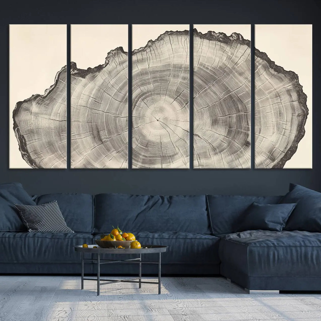 -Rustic Tree Ring Wall Art - Nature Wood Style Canvas Print - Minimalist Framed Artwork for Modern or