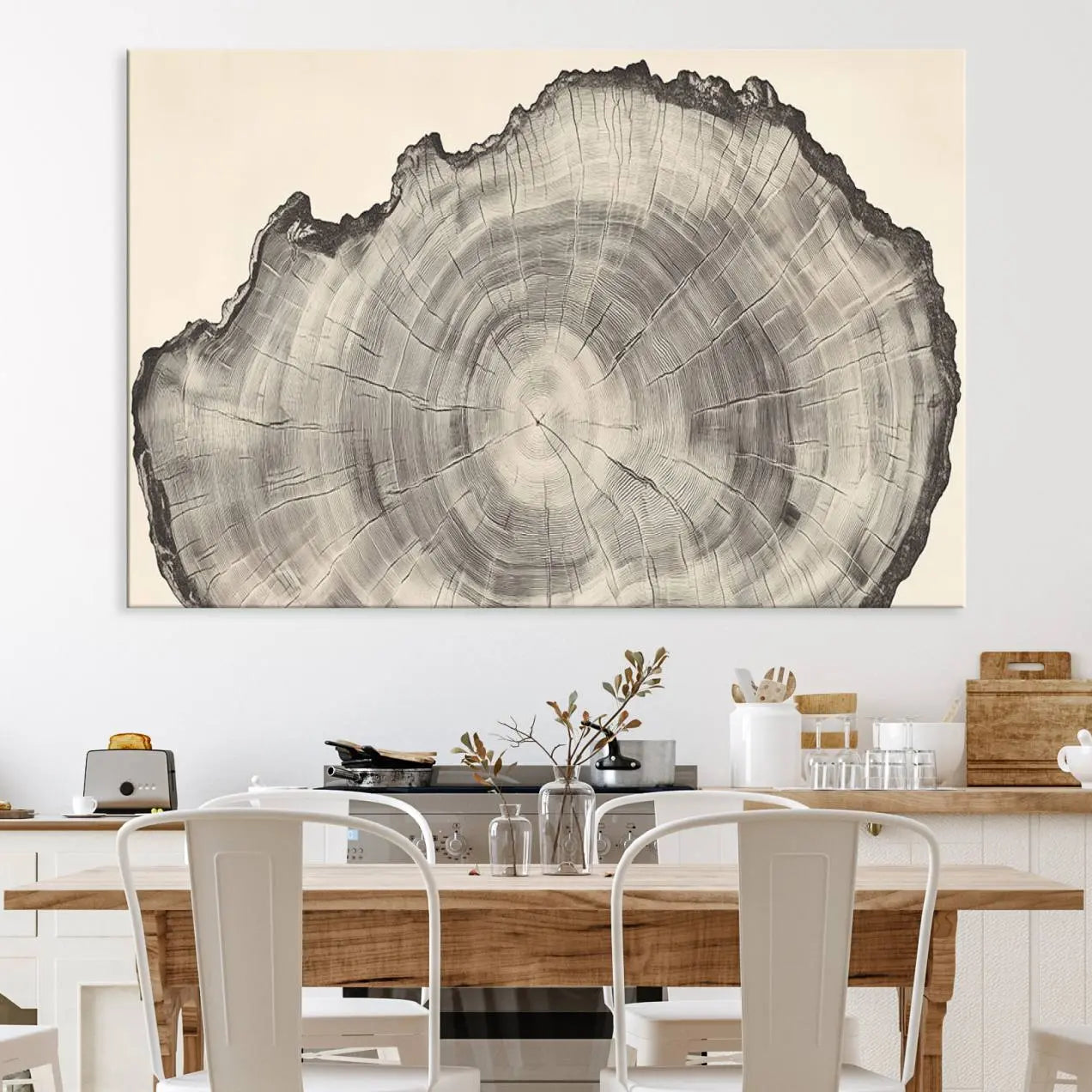 32943-MGV-CV-36X24-Rustic Tree Ring Wall Art - Nature Wood Style Canvas Print - Minimalist Framed Artwork for Modern or