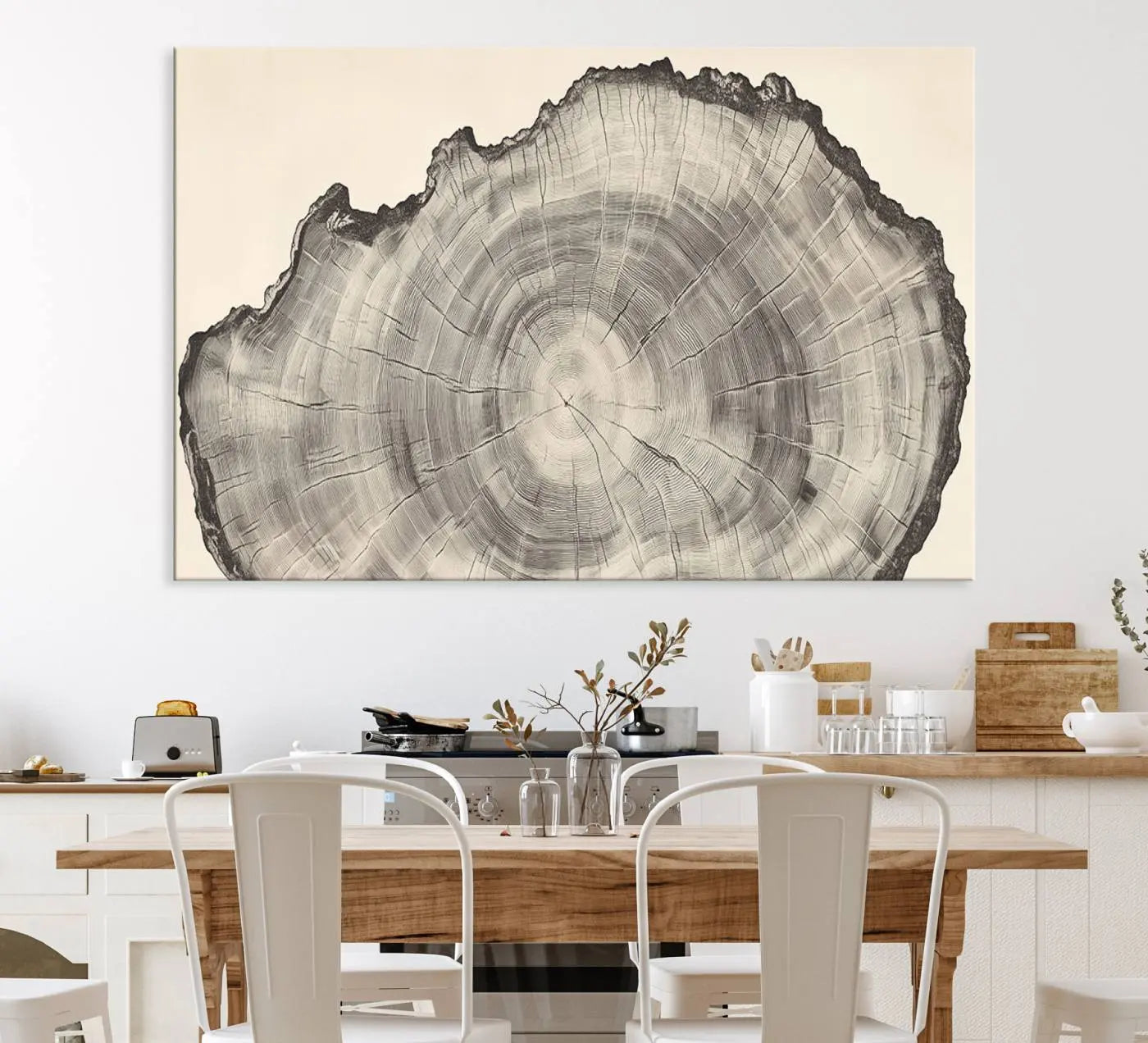 32943-MGV-CV-36X24-Rustic Tree Ring Wall Art Canvas Print – Nature Wood Grain Minimalist Framed Artwork for Modern Home, Office Decor