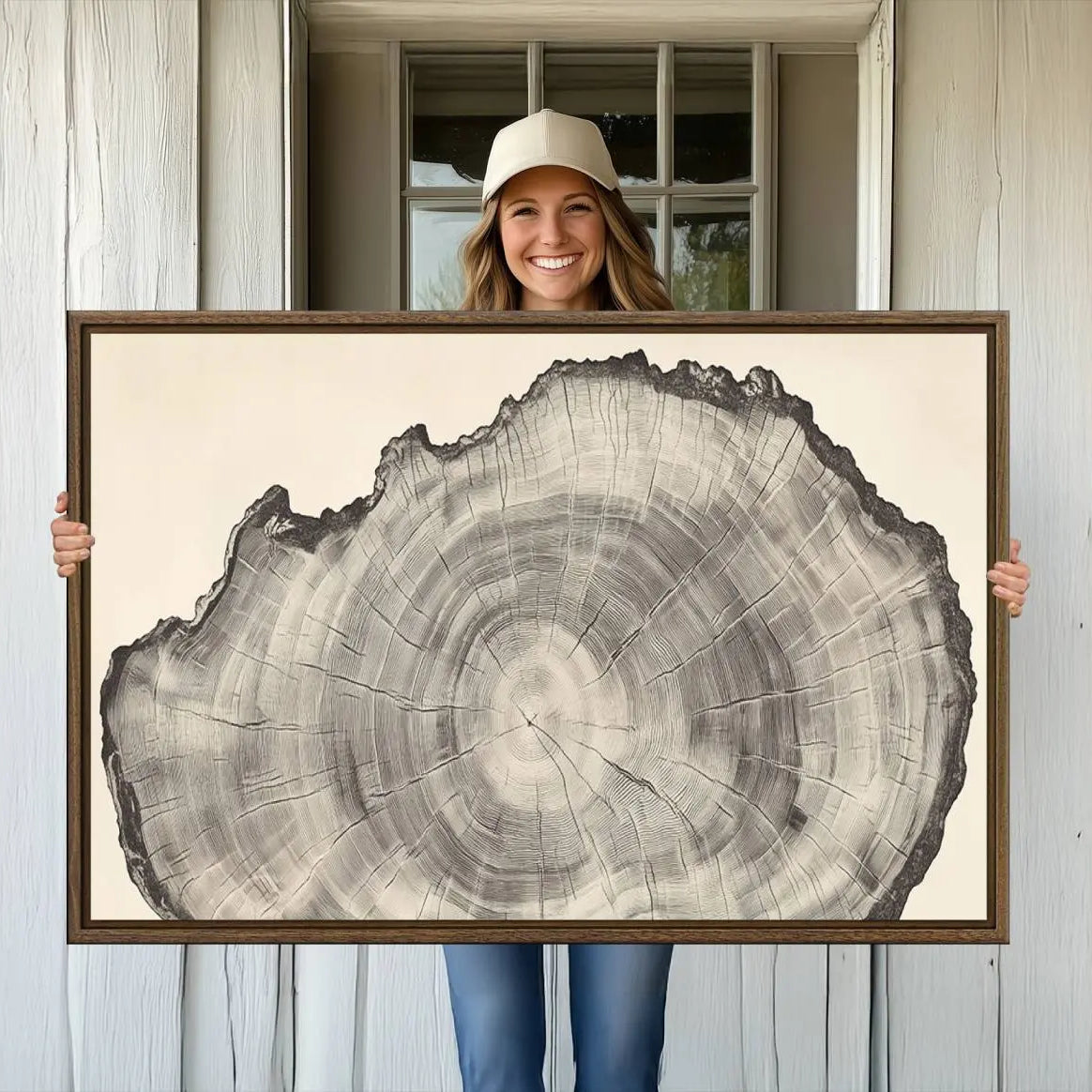 -Rustic Tree Ring Wall Art - Nature Wood Style Canvas Print - Minimalist Framed Artwork for Modern or