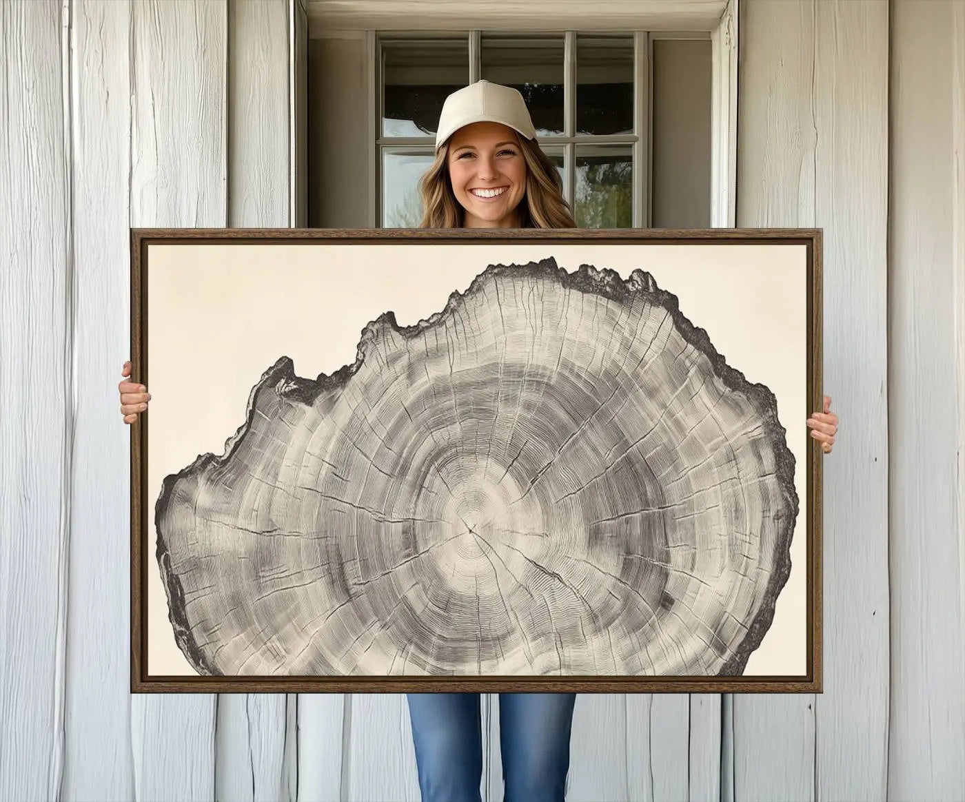 32943-MGV-CV-36X24-Rustic Tree Ring Wall Art Canvas Print – Nature Wood Grain Minimalist Framed Artwork for Modern Home, Office Decor