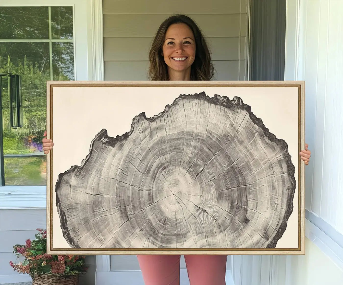 32943-MGV-CV-36X24-Rustic Tree Ring Wall Art Canvas Print – Nature Wood Grain Minimalist Framed Artwork for Modern Home, Office Decor