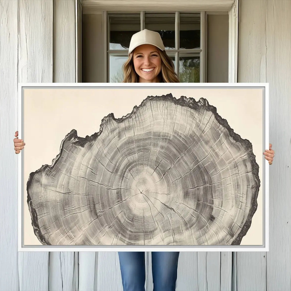 -Rustic Tree Ring Wall Art - Nature Wood Style Canvas Print - Minimalist Framed Artwork for Modern or