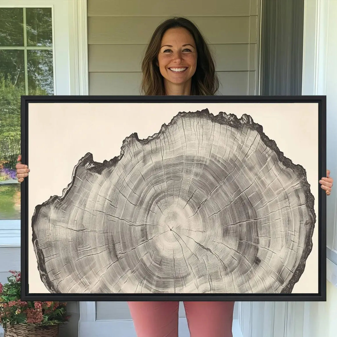 -Rustic Tree Ring Wall Art - Nature Wood Style Canvas Print - Minimalist Framed Artwork for Modern or