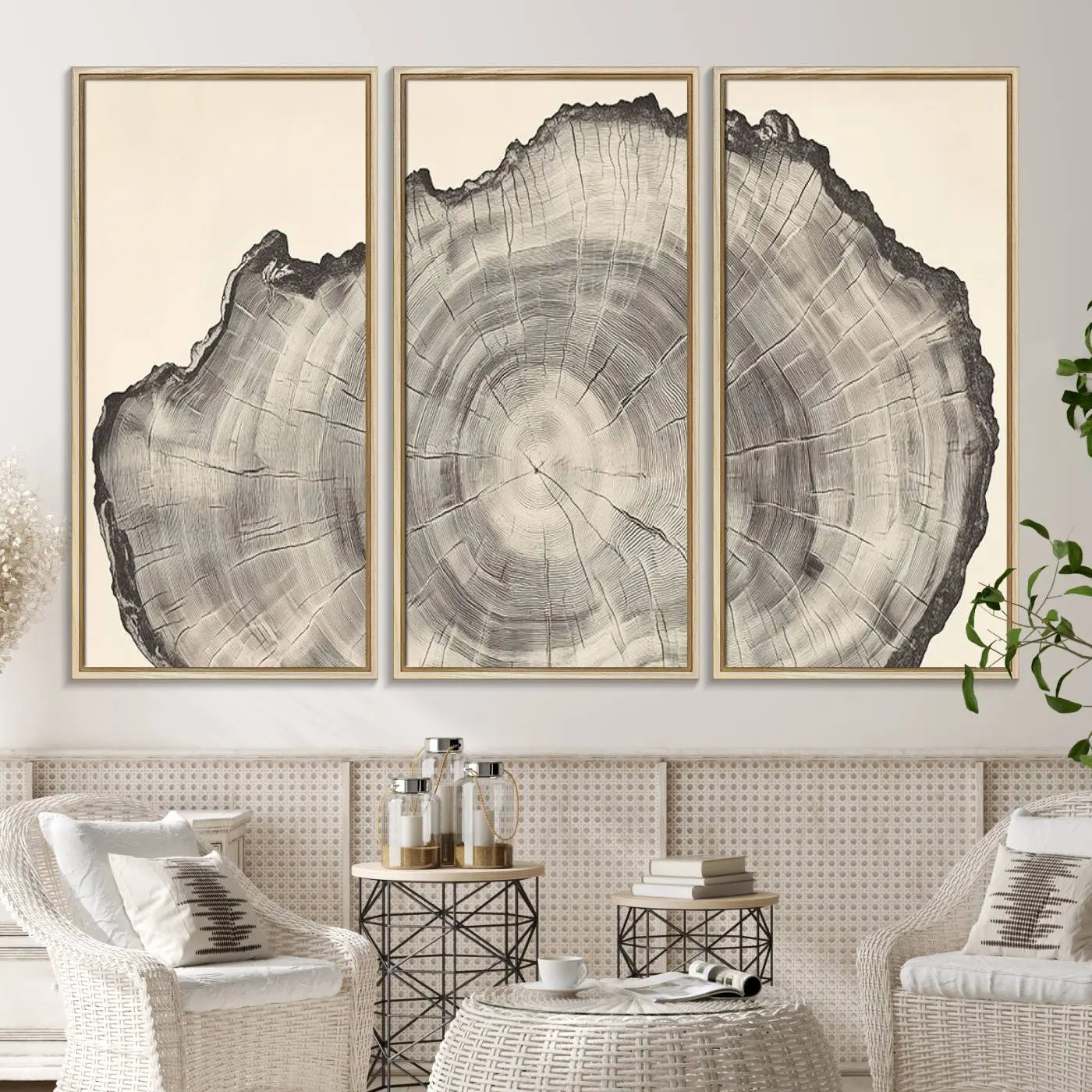 -Rustic Tree Ring Wall Art - Nature Wood Style Canvas Print - Minimalist Framed Artwork for Modern or