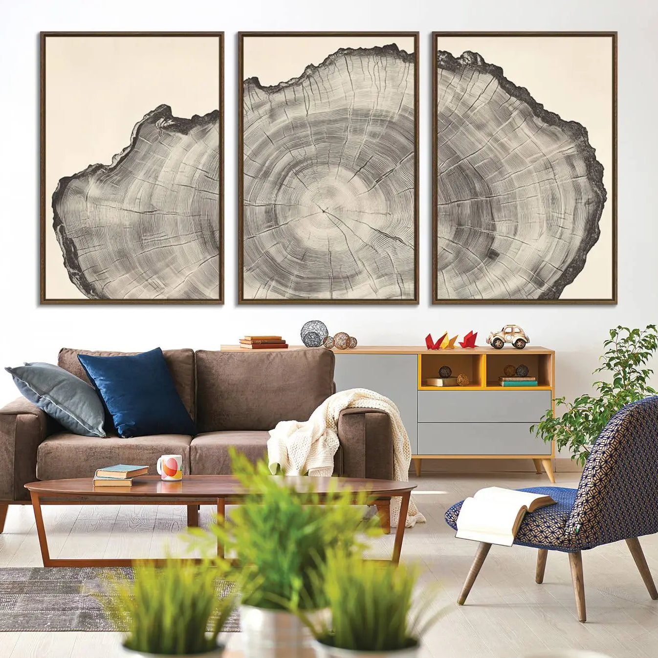 -Rustic Tree Ring Wall Art - Nature Wood Style Canvas Print - Minimalist Framed Artwork for Modern or