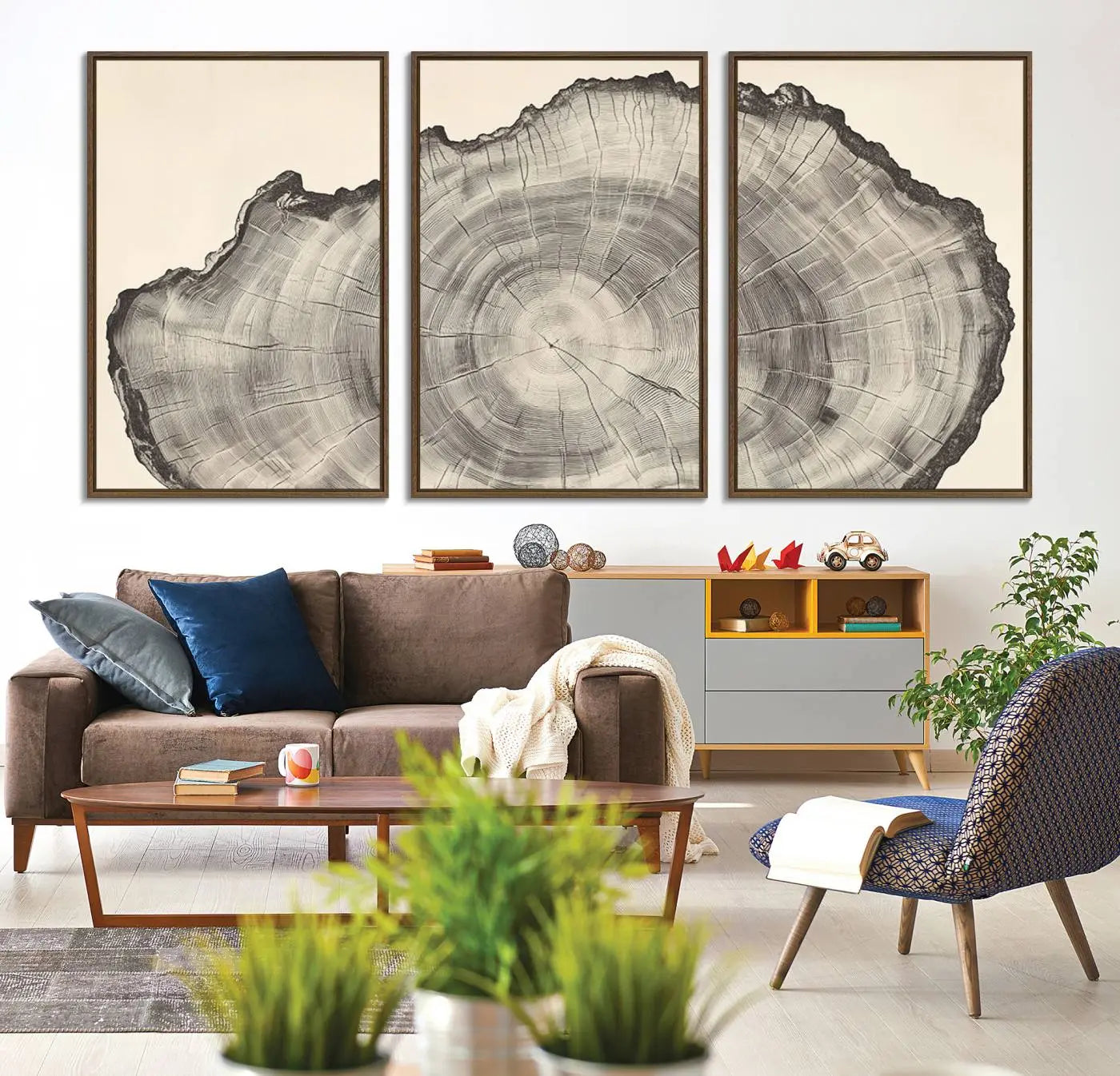 32943-MGV-CV-36X24-Rustic Tree Ring Wall Art Canvas Print – Nature Wood Grain Minimalist Framed Artwork for Modern Home, Office Decor