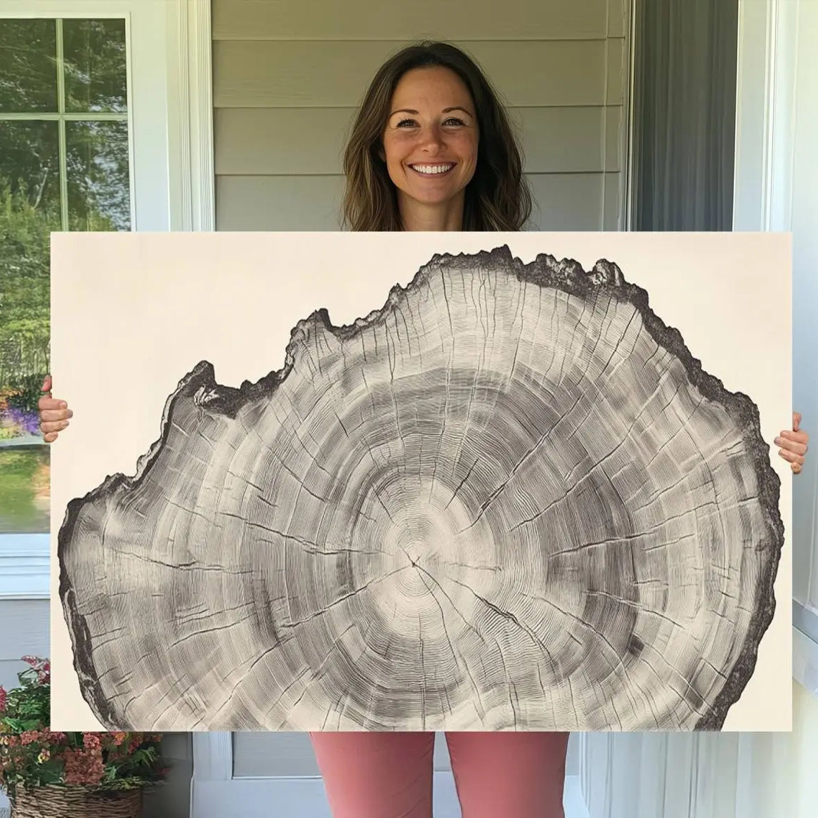 -Rustic Tree Ring Wall Art - Nature Wood Style Canvas Print - Minimalist Framed Artwork for Modern or