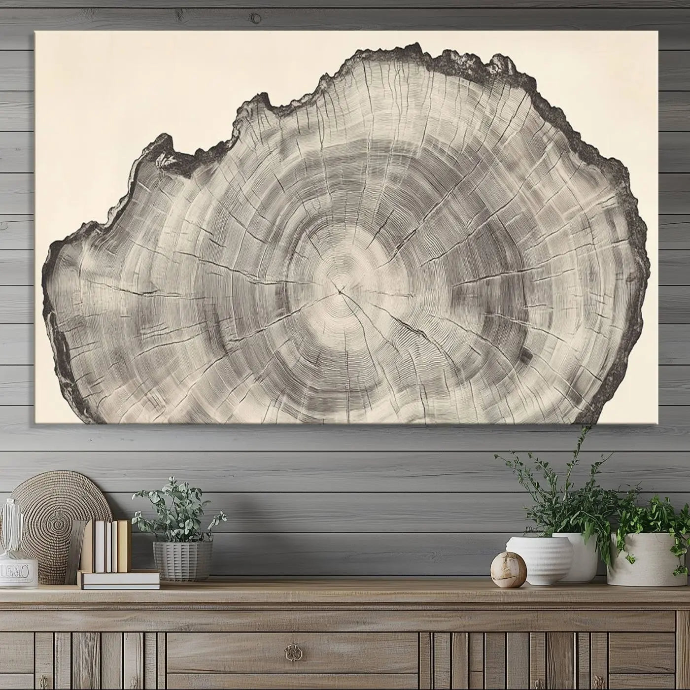 -Rustic Tree Ring Wall Art - Nature Wood Style Canvas Print - Minimalist Framed Artwork for Modern or