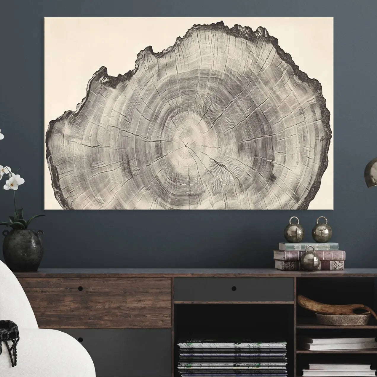 -Rustic Tree Ring Wall Art - Nature Wood Style Canvas Print - Minimalist Framed Artwork for Modern or