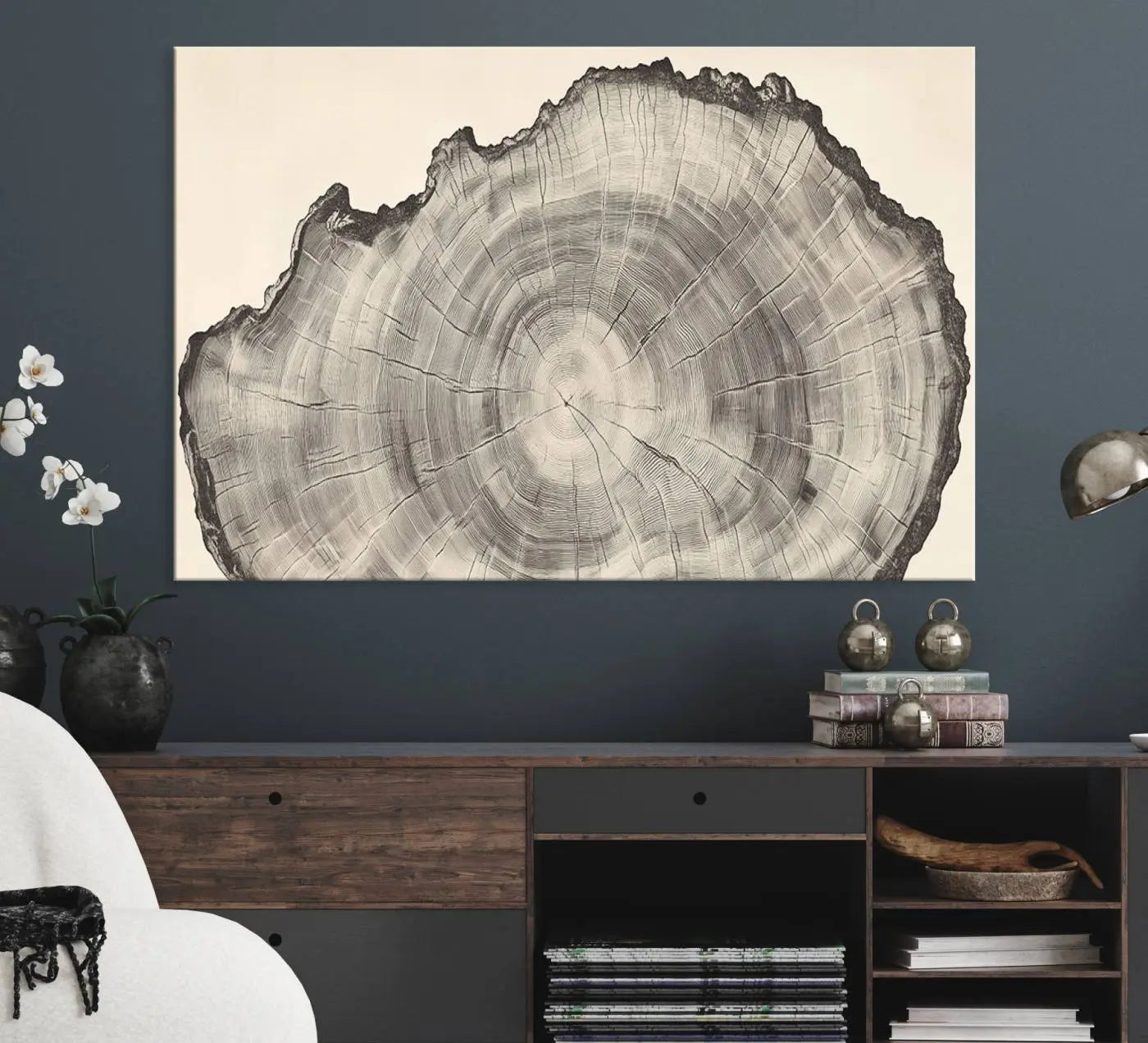 32943-MGV-CV-36X24-Rustic Tree Ring Wall Art Canvas Print – Nature Wood Grain Minimalist Framed Artwork for Modern Home, Office Decor