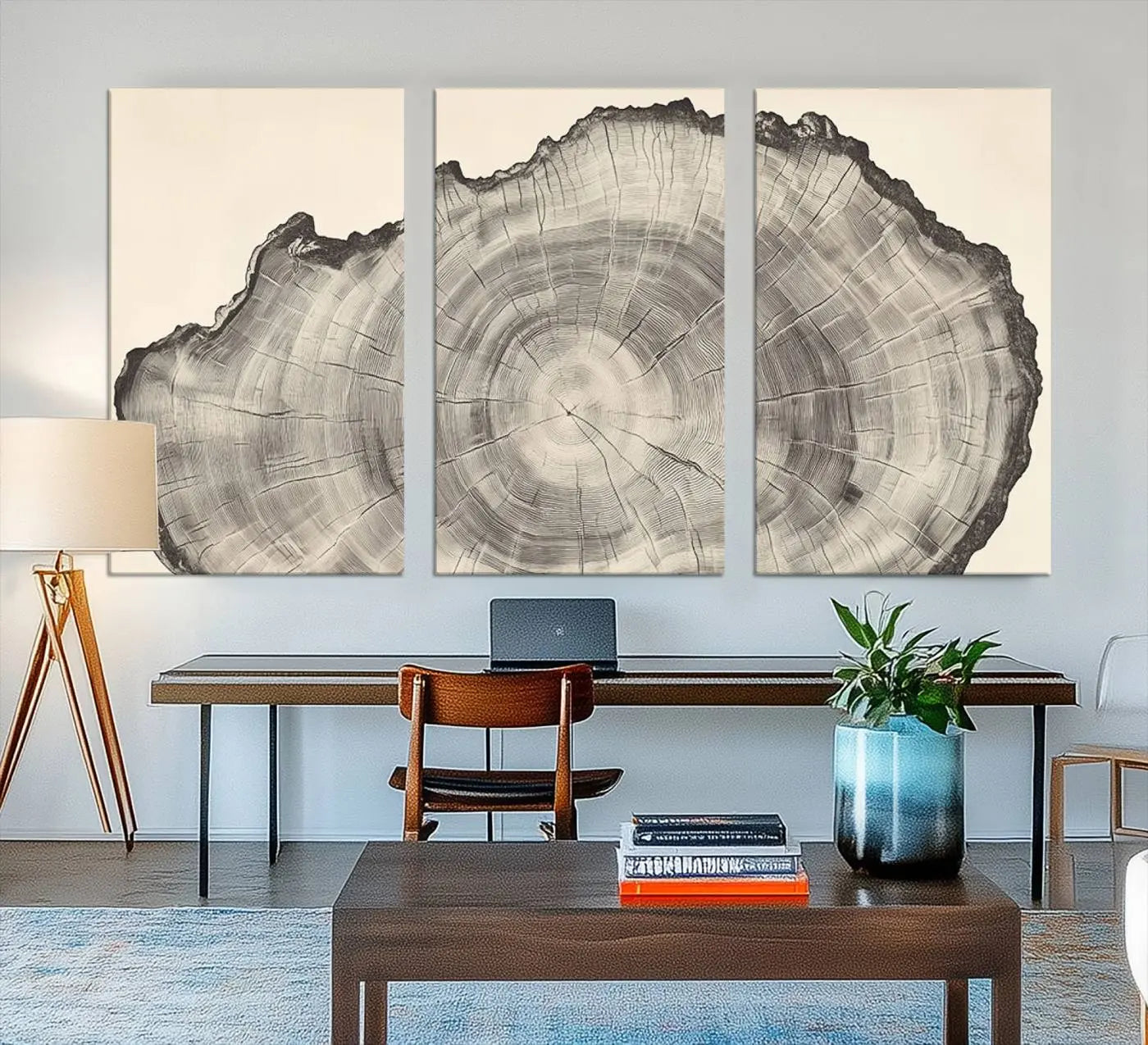 32943-MGV-CV-48X32-3P-Rustic Tree Ring Wall Art Canvas Print – Nature Wood Grain Minimalist Framed Artwork for Modern Home, Office Decor