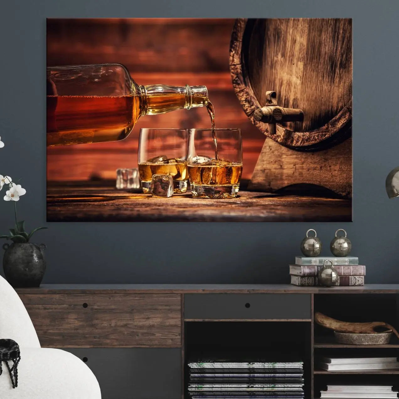 -Scotch Whiskey Barrel Cigar Bourbon Wall Art, Scotch Whiskey Cigar Wall Art Canvas Print