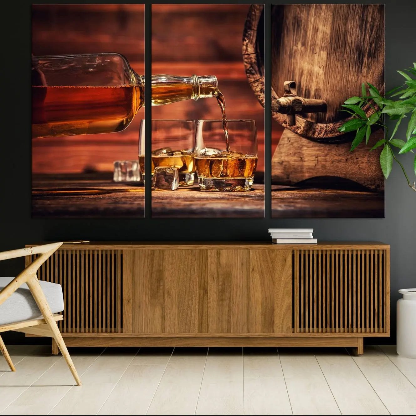 -Scotch Whiskey Barrel Cigar Bourbon Wall Art, Scotch Whiskey Cigar Wall Art Canvas Print