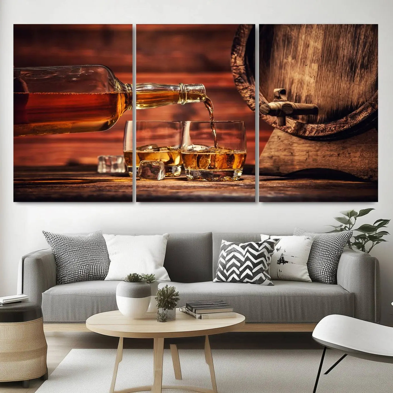 -Scotch Whiskey Barrel Cigar Bourbon Wall Art, Scotch Whiskey Cigar Wall Art Canvas Print