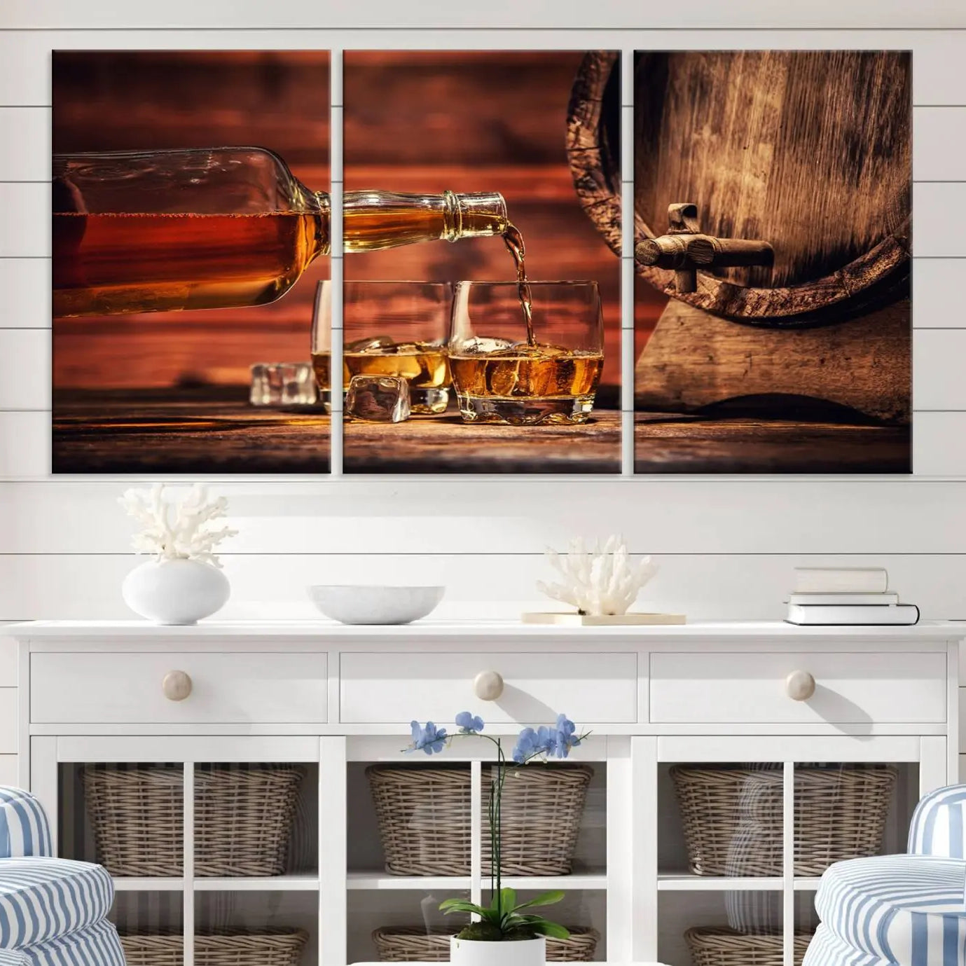 -Scotch Whiskey Barrel Cigar Bourbon Wall Art, Scotch Whiskey Cigar Wall Art Canvas Print