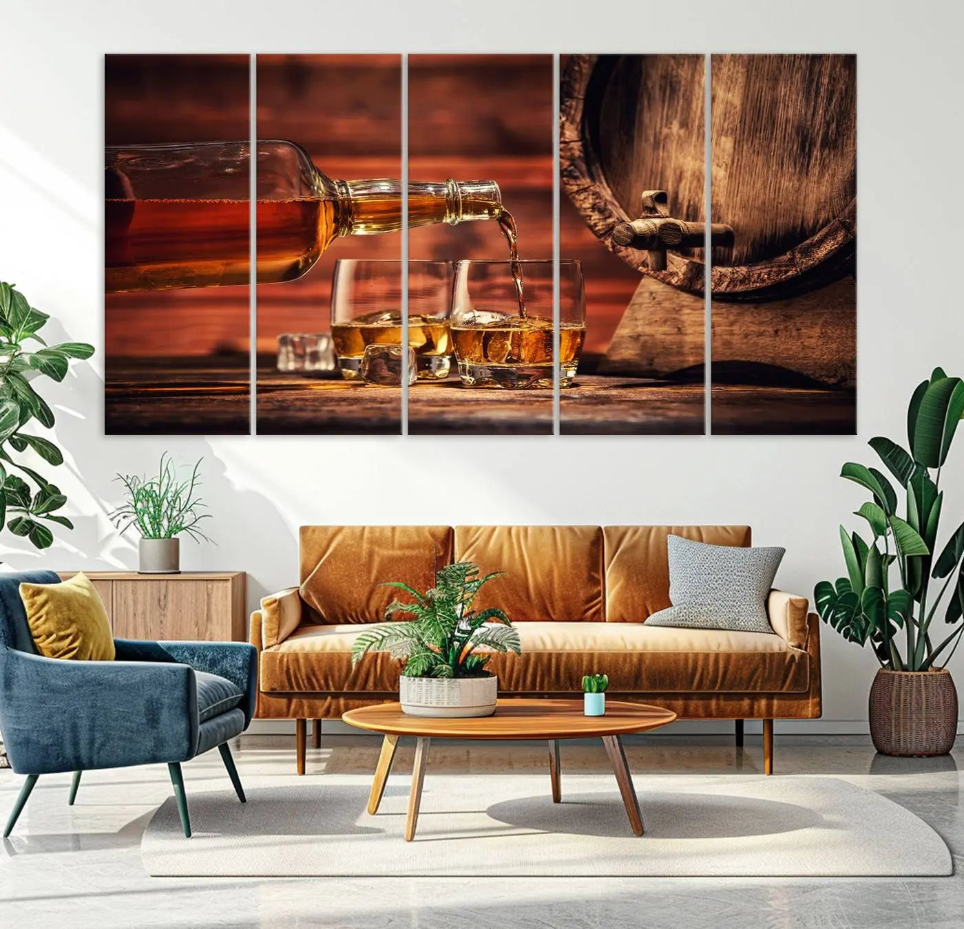 -Scotch Whiskey Barrel Cigar Bourbon Wall Art, Scotch Whiskey Cigar Wall Art Canvas Print