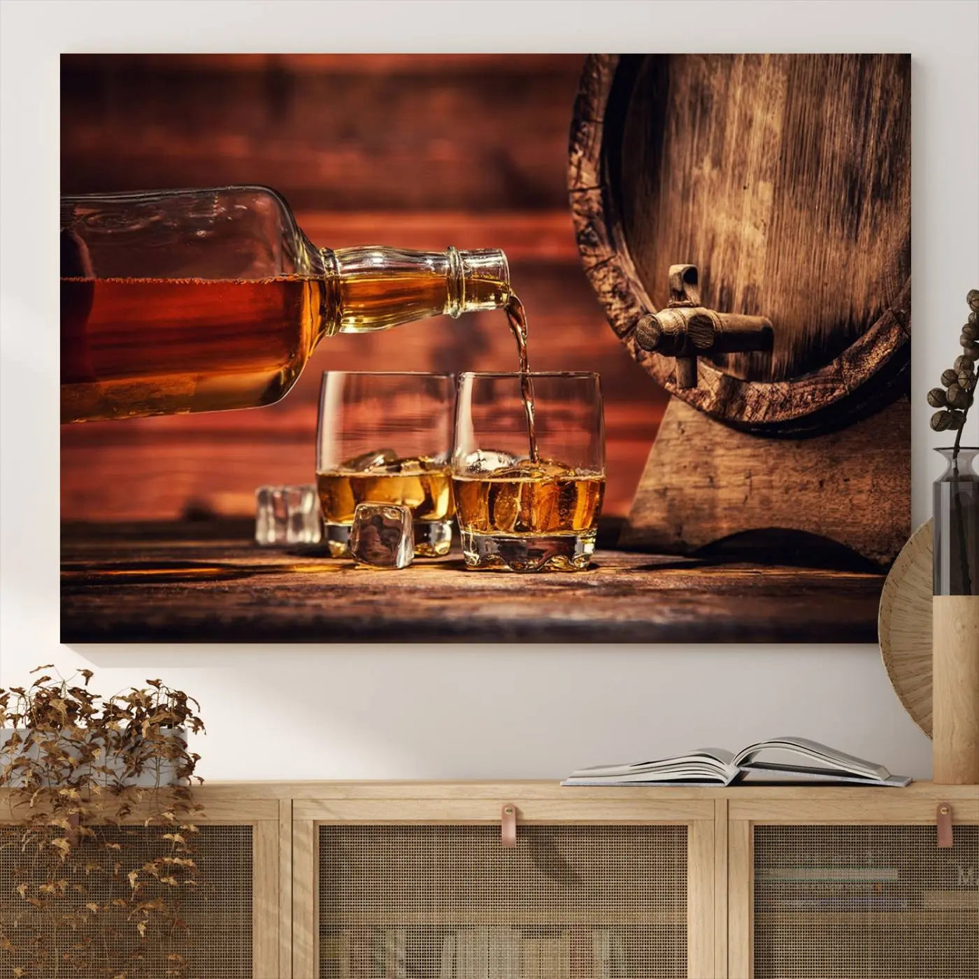 21266-MGV-CV-36X24-Scotch Whiskey Barrel Cigar Bourbon Wall Art, Scotch Whiskey Cigar Wall Art Canvas Print