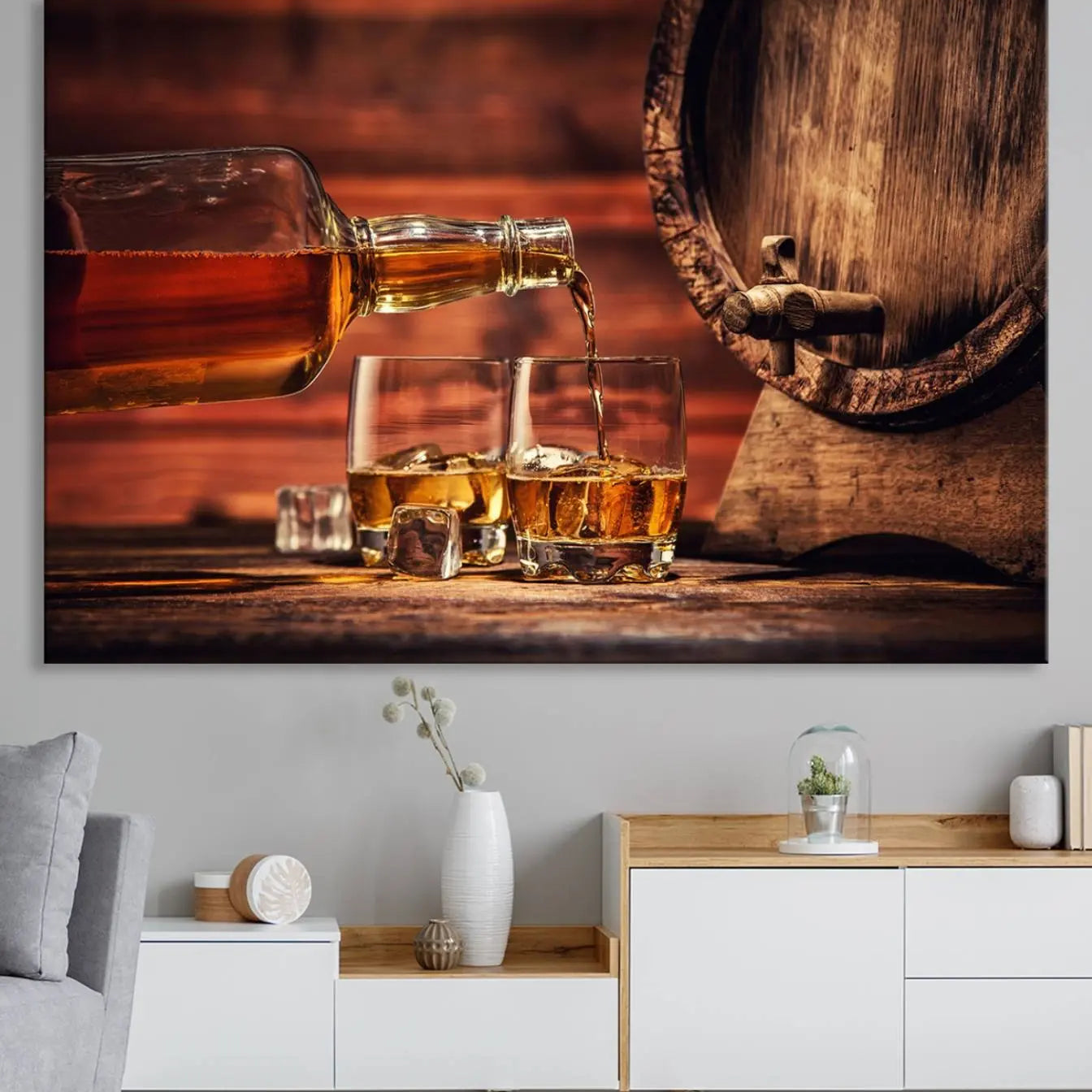 21266-MGV-CV-36X24-Scotch Whiskey Barrel Cigar Bourbon Wall Art, Scotch Whiskey Cigar Wall Art Canvas Print