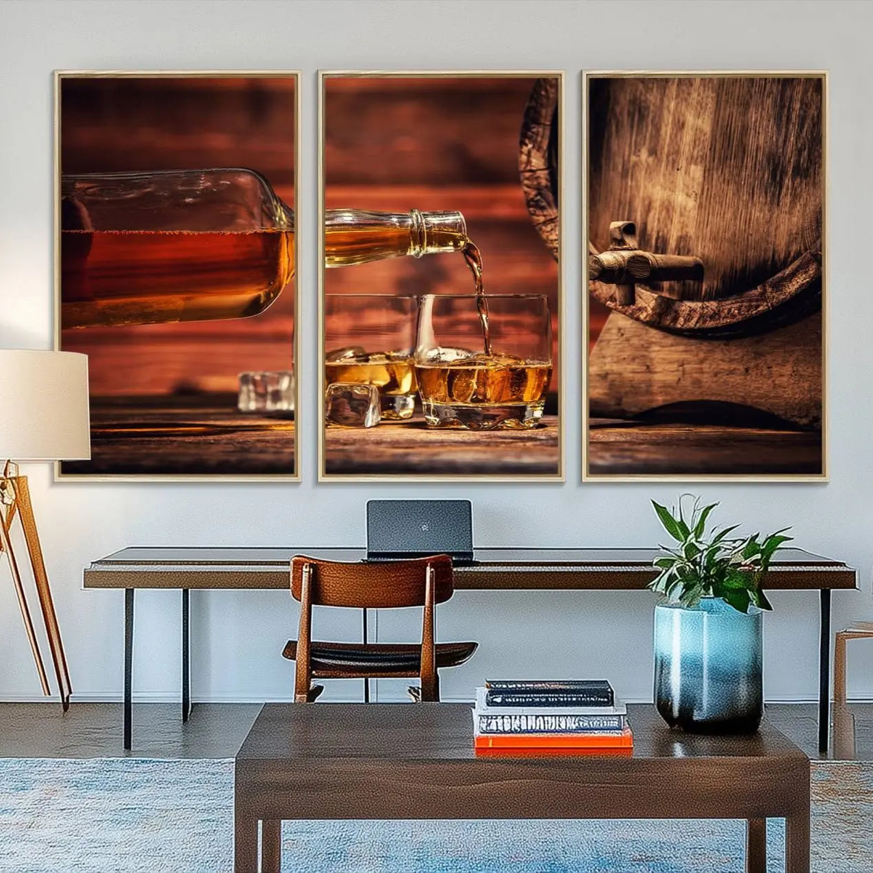 21266-MGV-FC-48X32-3P_Natural-Scotch Whiskey Barrel Cigar Bourbon Wall Art, Scotch Whiskey Cigar Wall Art Canvas Print