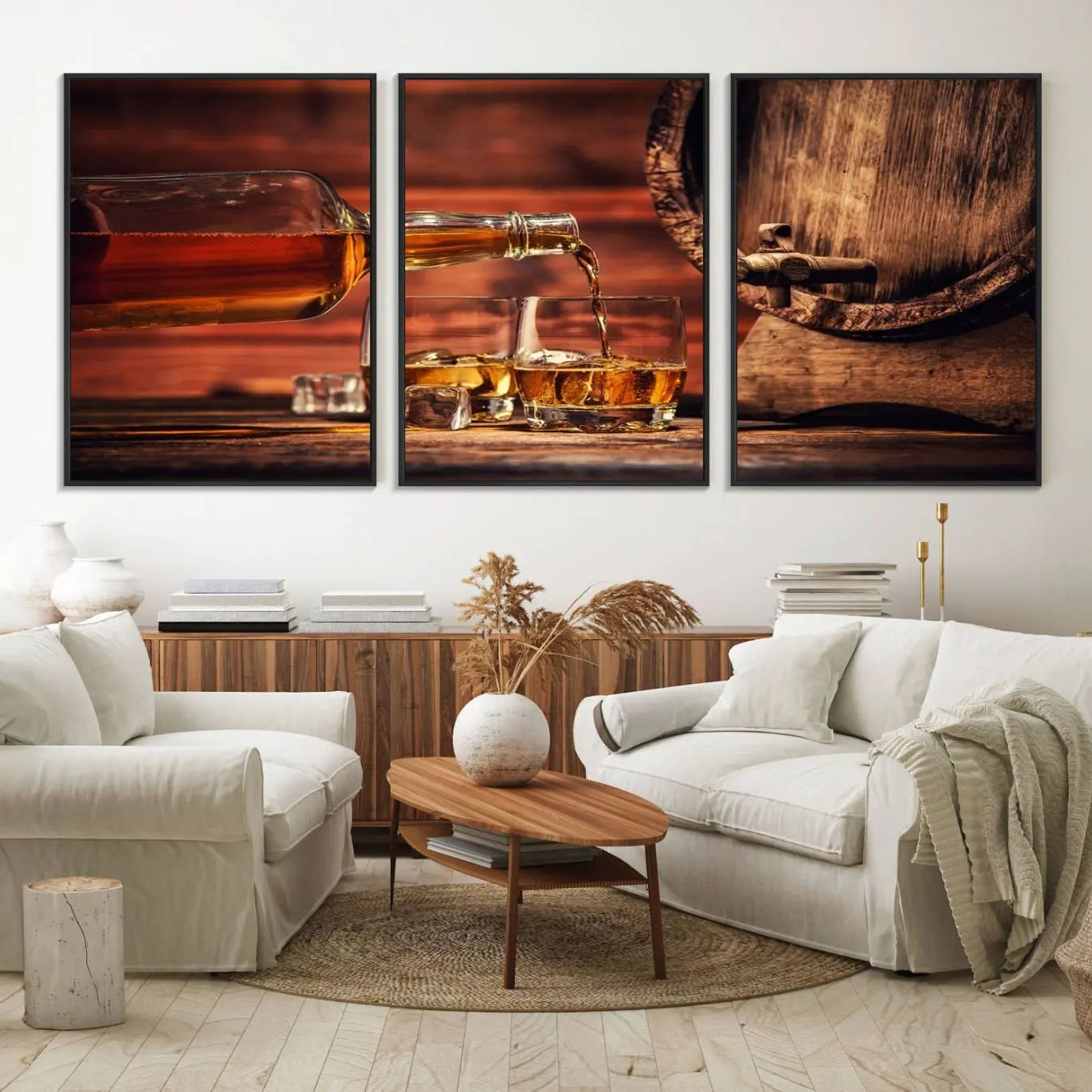 21266-MGV-FC-60X30-3P_Black-Scotch Whiskey Barrel Cigar Bourbon Wall Art, Scotch Whiskey Cigar Wall Art Canvas Print