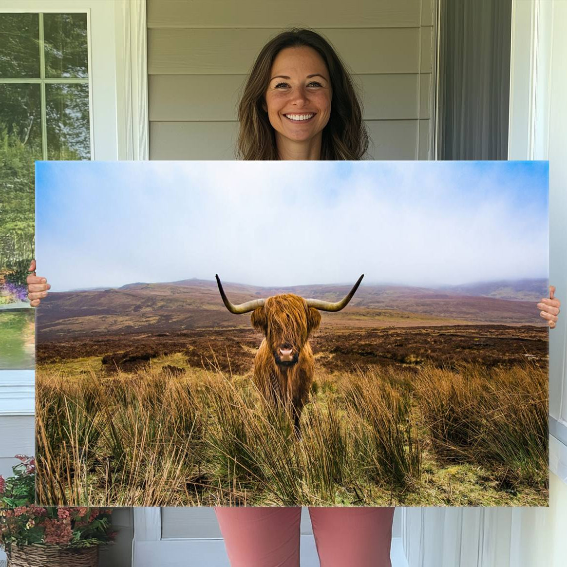 36762-MGV-CV-36X24-Scottish Highland Cow Cattle Art Canvas Print Farmhouse Wall Art Canvas Print