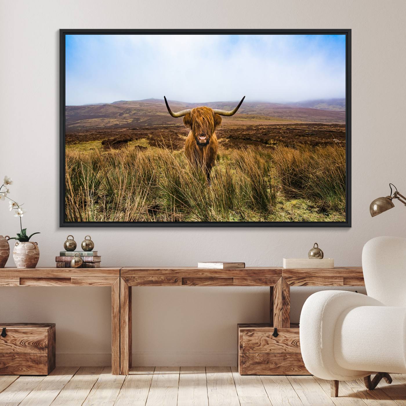 36762-MGV-FC-36X24_Black-Scottish Highland Cow Cattle Art Canvas Print Farmhouse Wall Art Canvas Print