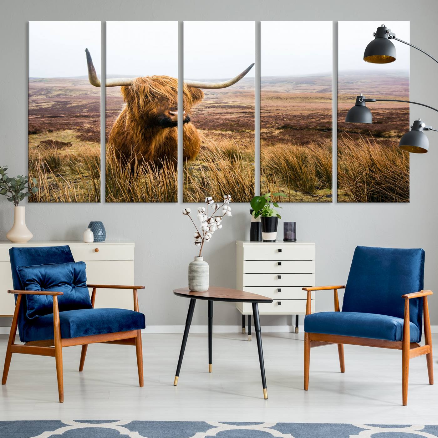 -Scottish Highland Cow Cattle Art Print Farmhouse Wall Art Canvas Print