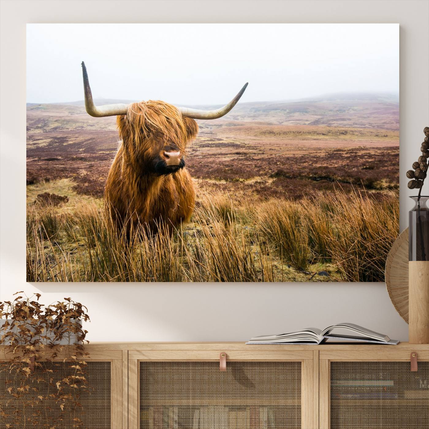 -Scottish Highland Cow Cattle Art Print Farmhouse Wall Art Canvas Print