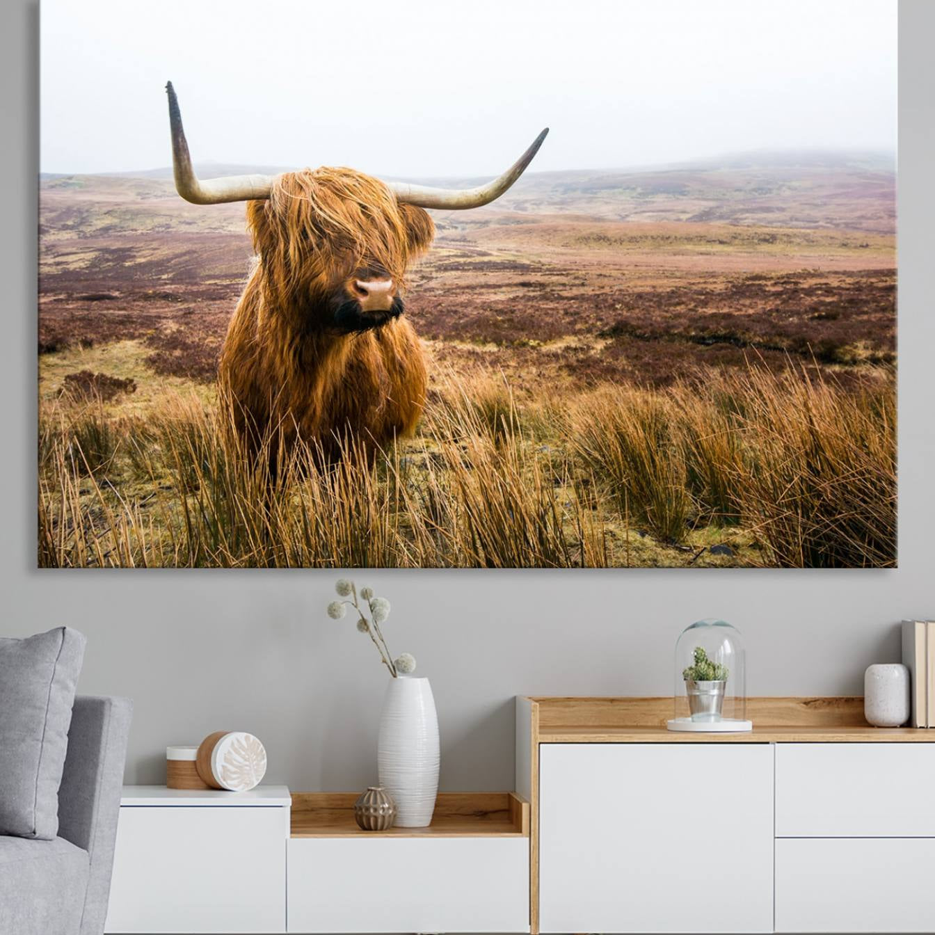 -Scottish Highland Cow Cattle Art Print Farmhouse Wall Art Canvas Print