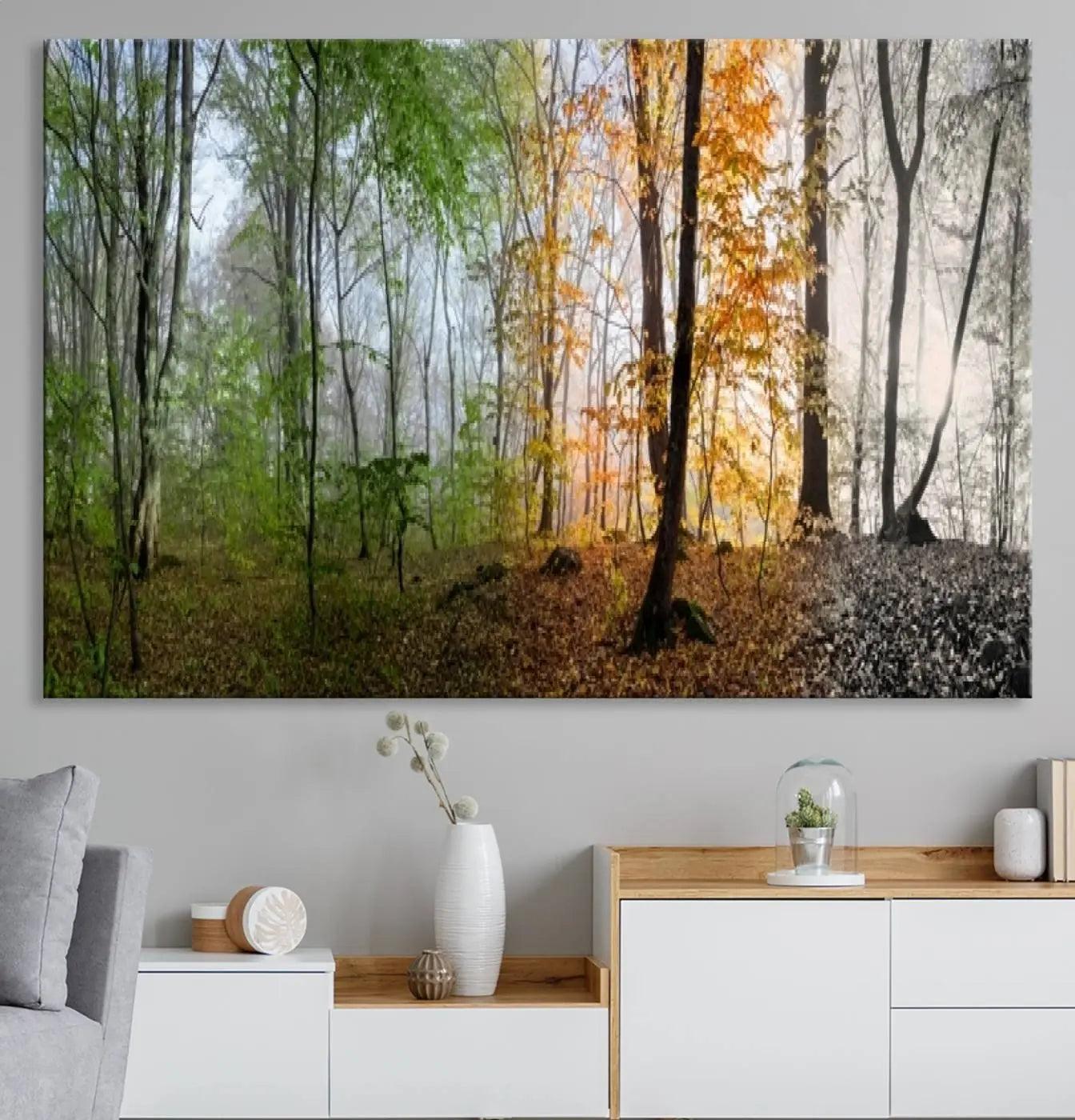14331-MGV-CV-36X24-Seasonal Forest Canvas Wall Art Print - Changing Seasons in Nature Triptych - Ready to Hang Woodland