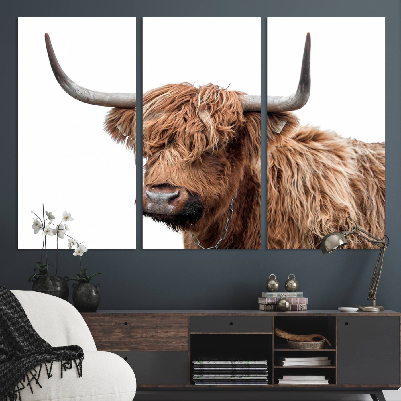 93864-MGV-CV-48X32-3P-Self Portrait of Highland Cow Canvas, Cattle Wall Decor Wall Art Print