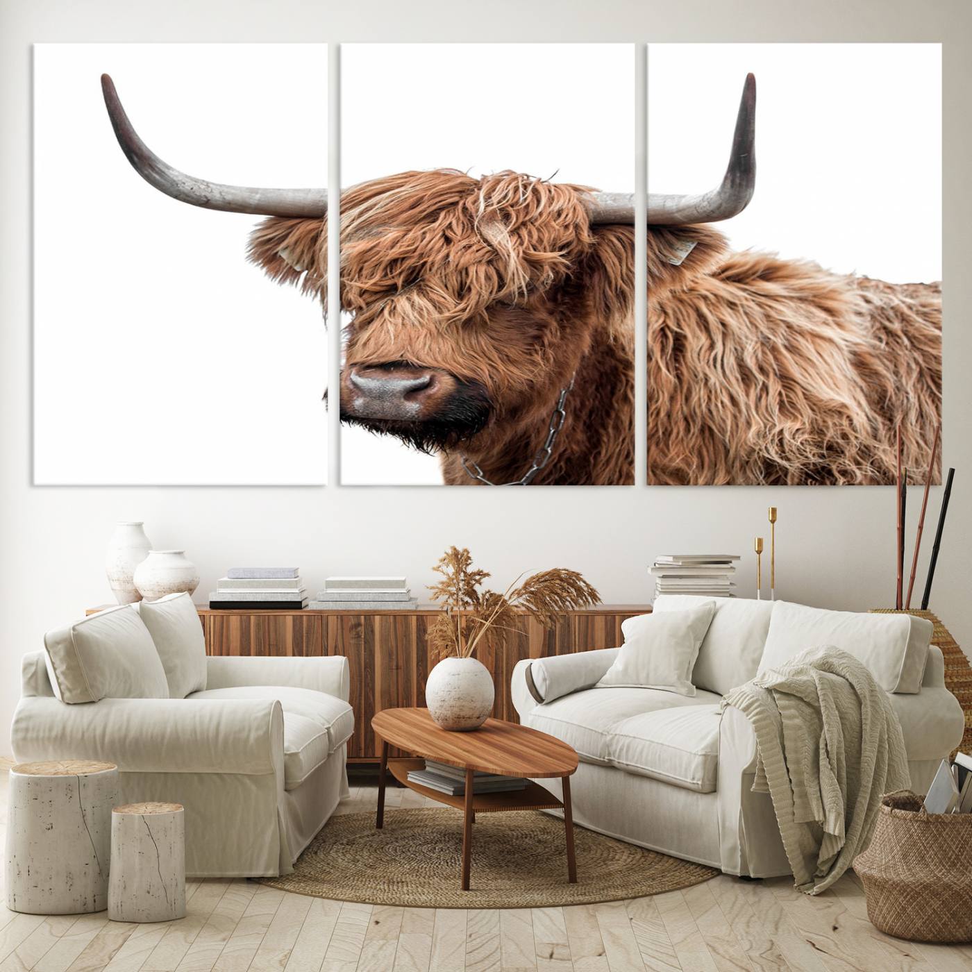 93864-MGV-CV-60X30-3P-Self Portrait of Highland Cow Canvas, Cattle Wall Decor Wall Art Print