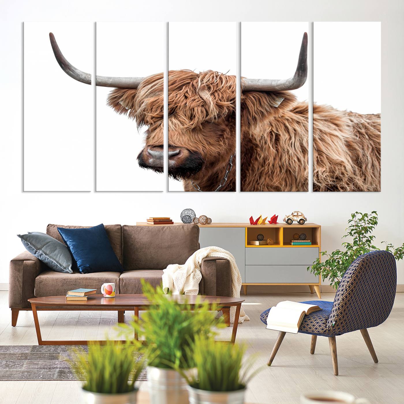93864-MGV-CV-60X31-5P-Self Portrait of Highland Cow Canvas, Cattle Wall Decor Wall Art Print