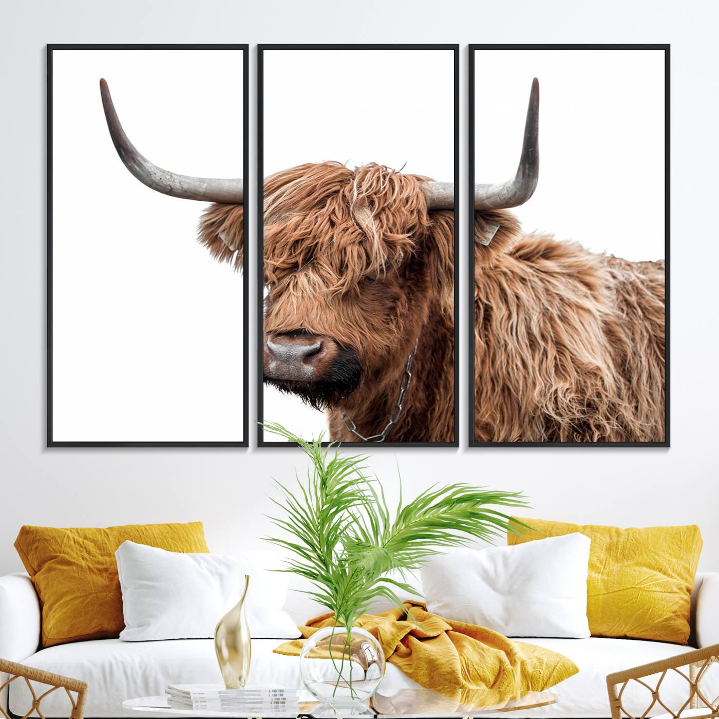 93864-MGV-FC-48X32-3P_Black-Self Portrait of Highland Cow Canvas, Cattle Wall Decor Wall Art Print