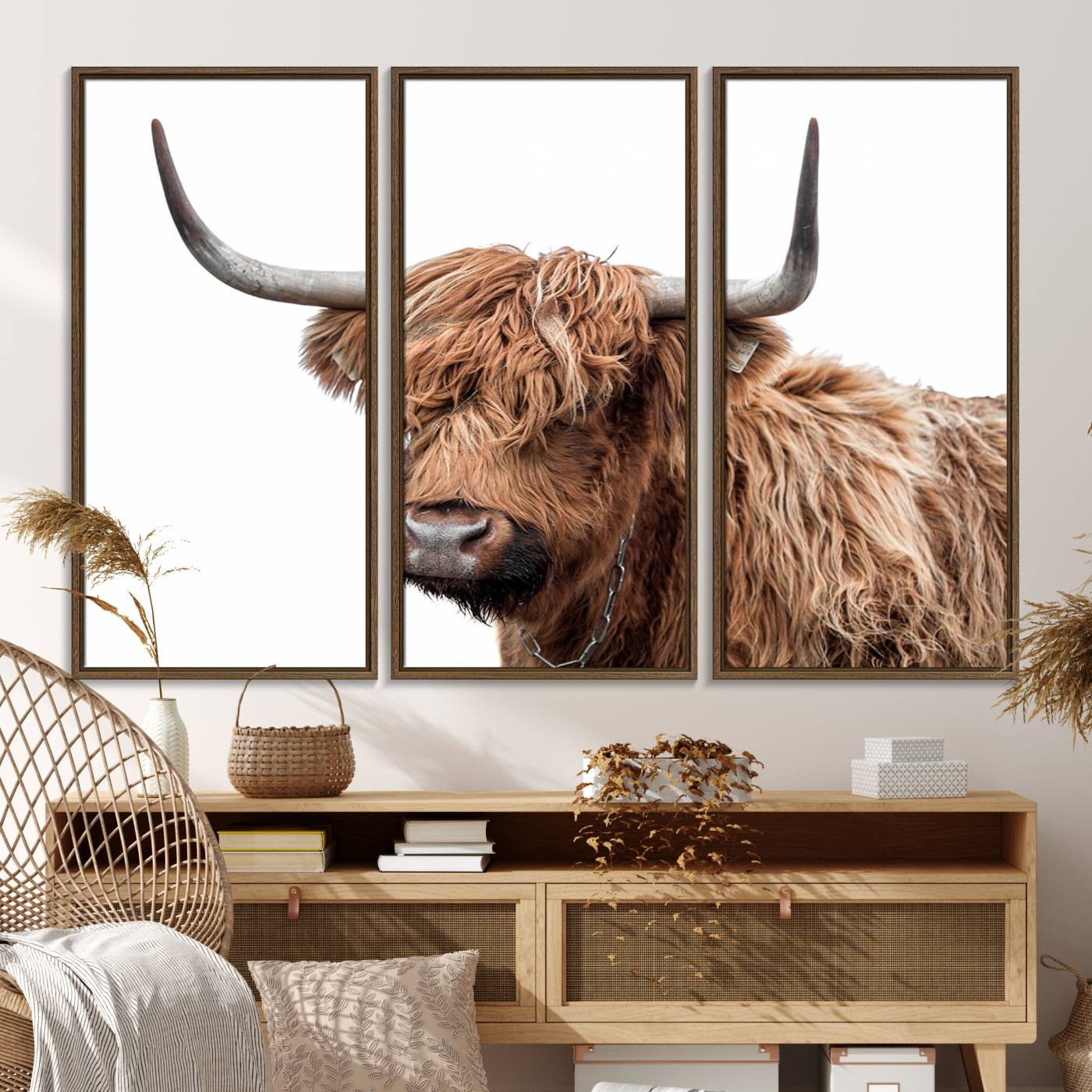 93864-MGV-FC-48X32-3P_Walnut-Self Portrait of Highland Cow Canvas, Cattle Wall Decor Wall Art Print