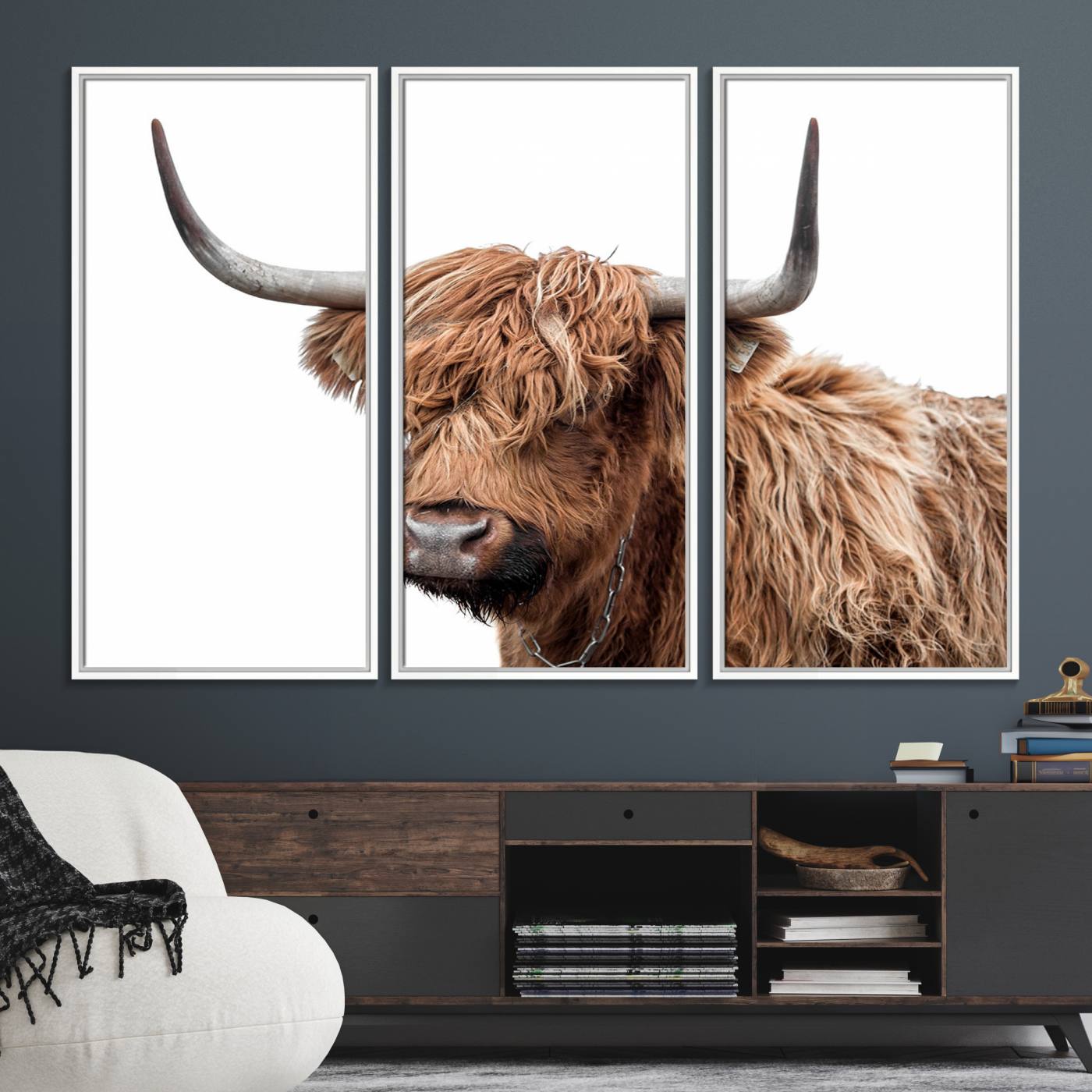 93864-MGV-FC-48X32-3P_White-Self Portrait of Highland Cow Canvas, Cattle Wall Decor Wall Art Print