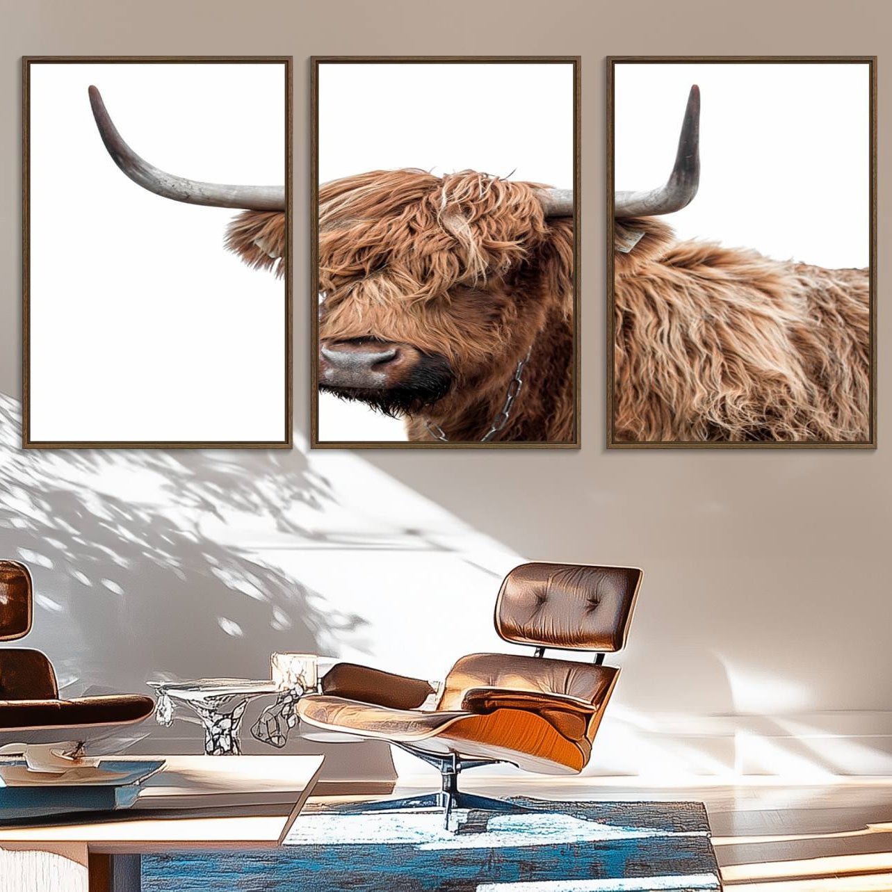 93864-MGV-FC-60X30-3P_Walnut-Self Portrait of Highland Cow Canvas, Cattle Wall Decor Wall Art Print