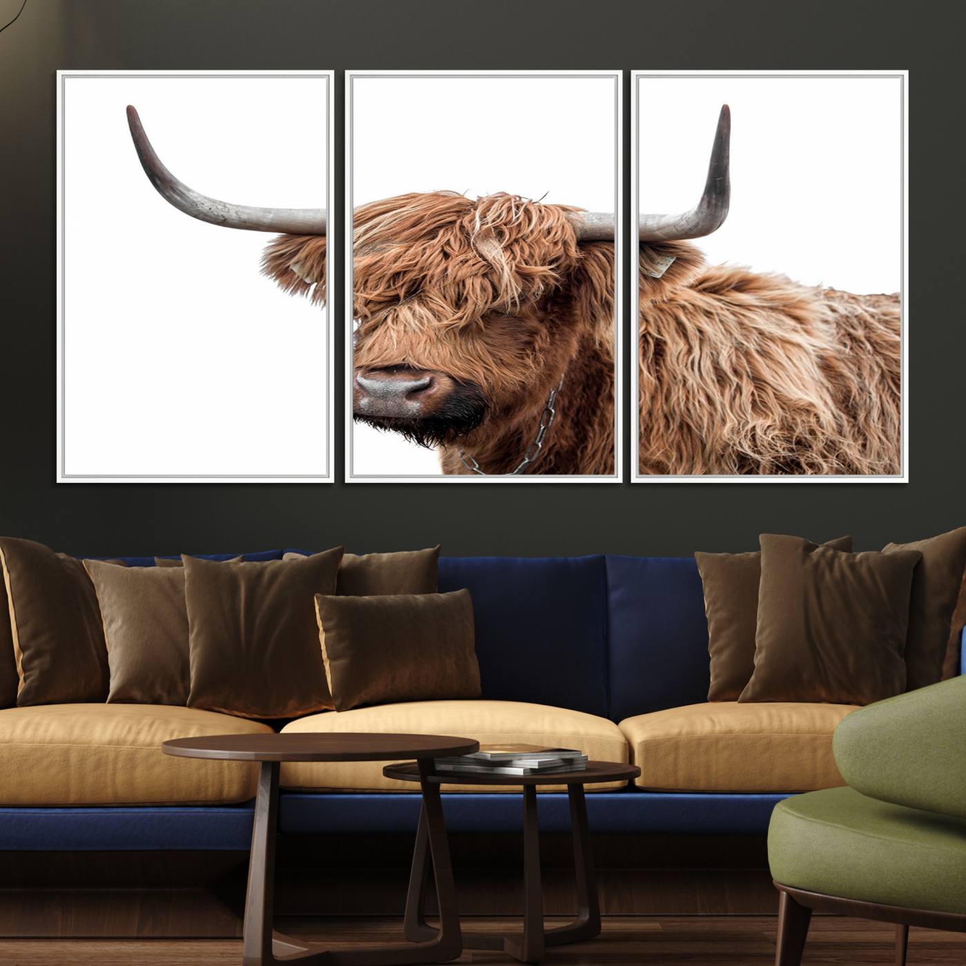 93864-MGV-FC-60X30-3P_White-Self Portrait of Highland Cow Canvas, Cattle Wall Decor Wall Art Print