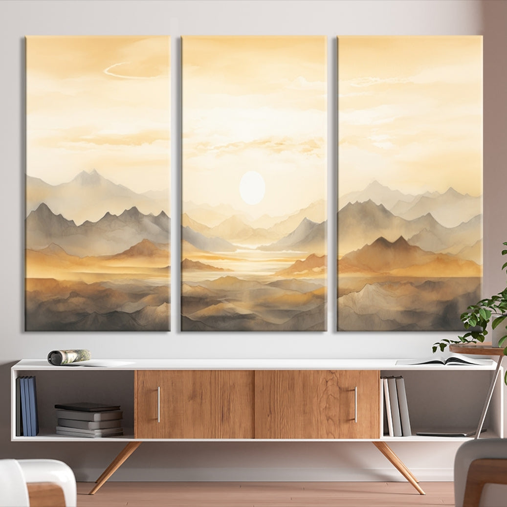-Sepia Color Abstract Mountain Wall Art Canvas Print
