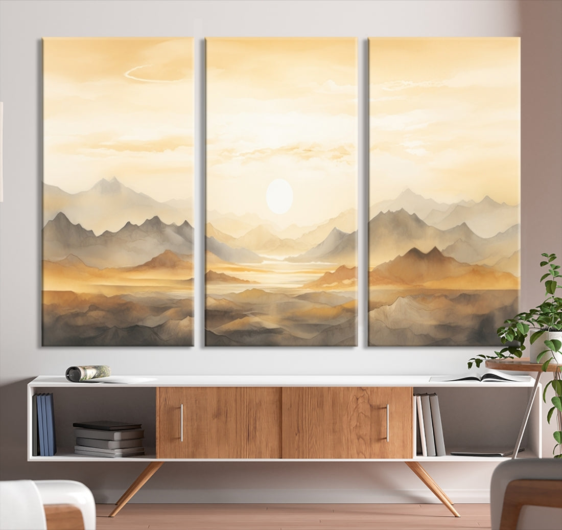 -Sepia Color Abstract Mountain Wall Art Canvas Print