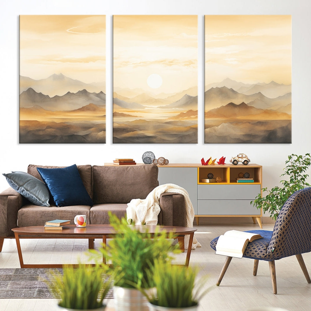 Edit-Images-Sepia Color Abstract Mountain Wall Art Canvas Print