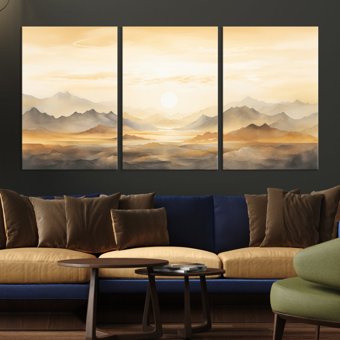 -Sepia Color Abstract Mountain Wall Art Canvas Print