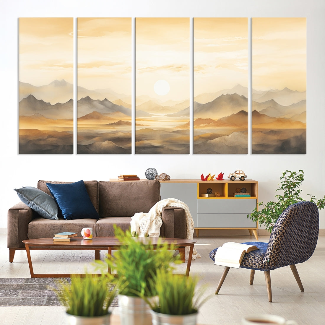 Edit-Images-Sepia Color Abstract Mountain Wall Art Canvas Print