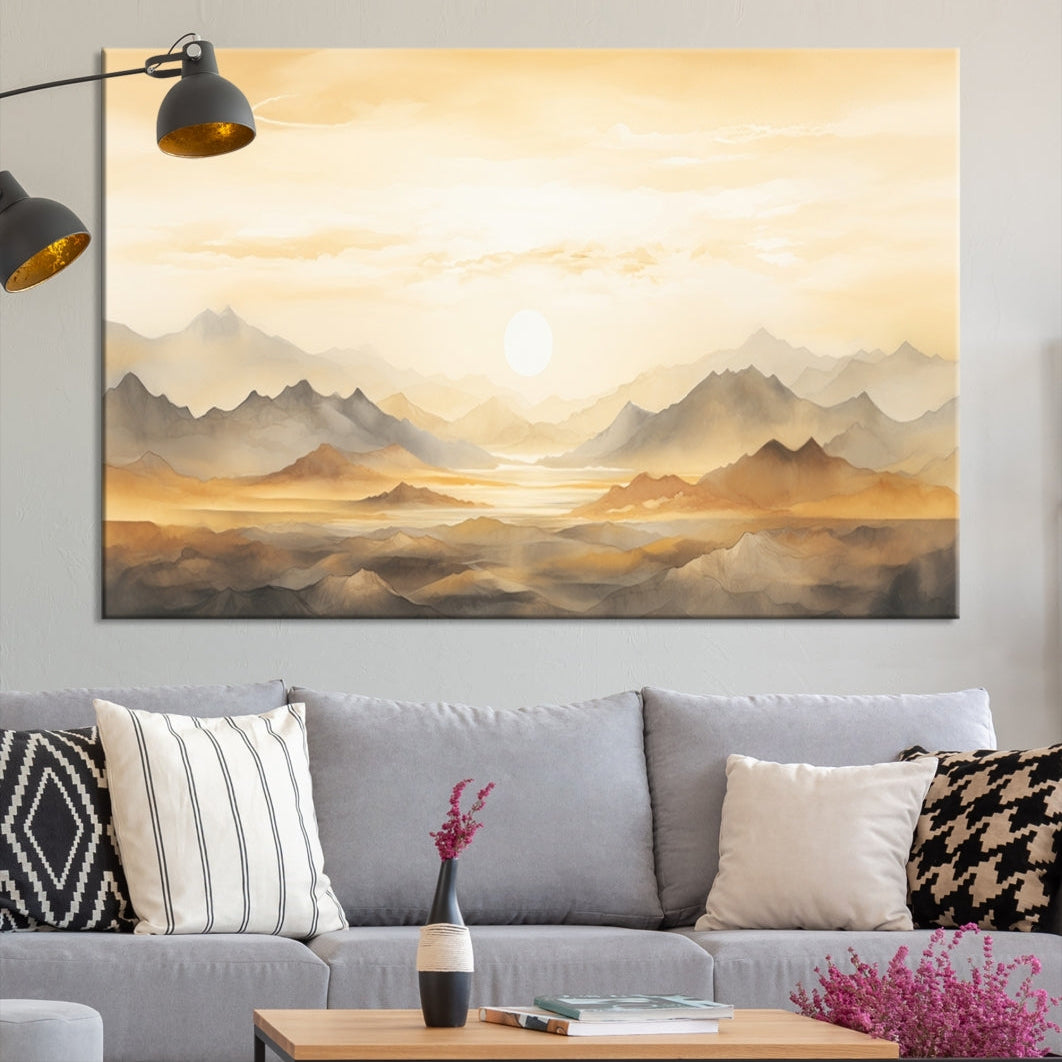 Edit-Images-Sepia Color Abstract Mountain Wall Art Canvas Print