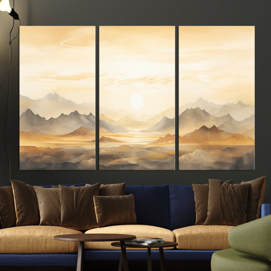 -Sepia Color Abstract Mountain Wall Art Canvas Print