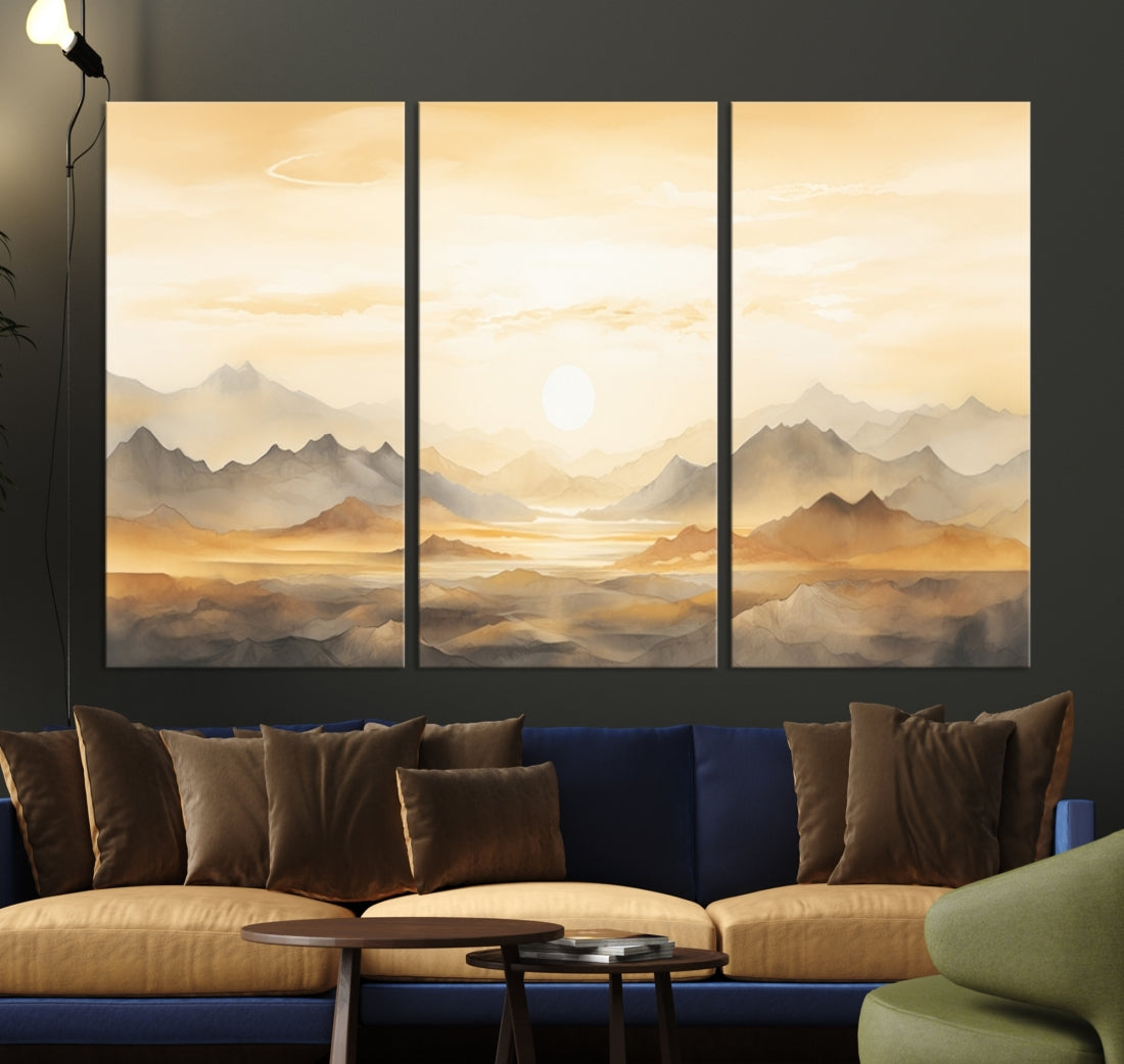 -Sepia Color Abstract Mountain Wall Art Canvas Print
