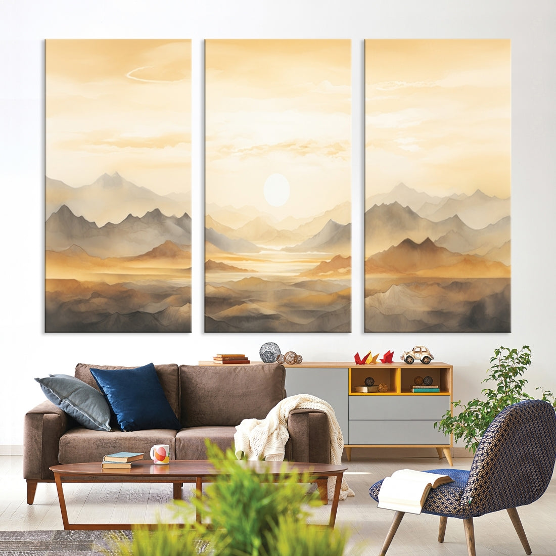 Edit-Images-Sepia Color Abstract Mountain Wall Art Canvas Print